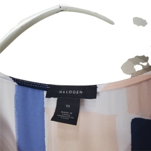 HALOGEN Womens Blouse Medium Sleeveless Color Block Sheer Peplum Ruffle Red Blue - Picture 4 of 8